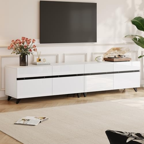Witimisy Hochglanz-TV-Schrank mit 4 Schränken und verstellbaren Trennwänden,Wohnzimmerschrank mit 8 Tischbeinen,Geeignet für 80-Zoll-Fernseher,180x40x49cm