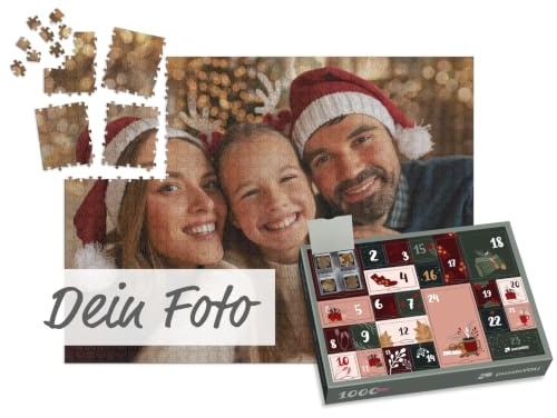 Persönlicher Puzzle Adventskalender - mit eigenem Bild als Fotopuzzle personalisierbar, 1000 Puzzleteile passend vorsortiert, jeden Tag ein passendes Puzzlesegment