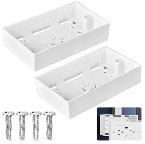 2Pcs 2 Gang Surface-Mounted Back Box 146 Type Double Gang,Double Socket Back Box,White Electrical Pattress Box for Wall-Mounted Switches and Sockets,Double Pattress Box