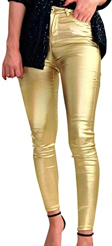 Générique Sexiga tighta shorts med medelstorlek för kvinnor, breda läderbyxor, Guld, L