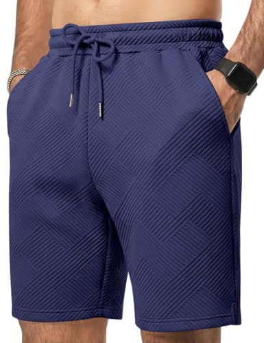 LVCBL Kortbyxor för män, sommar, fritid, shorts, elastisk midja med fickor, Marinblå, XL