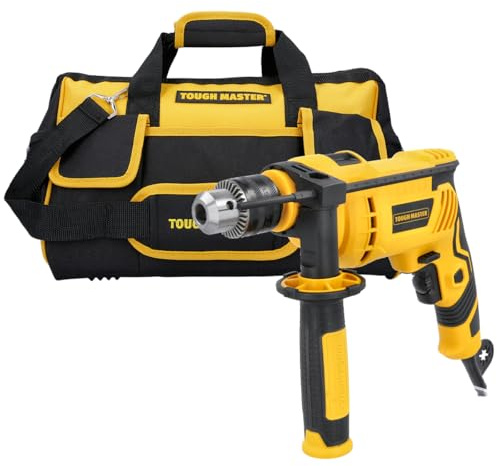 TOUGH MASTER Hammer Drill 650W Variable Speed 13mm Metal Chuck, 2 in 1 Corded Electric Function for Concrete Steel Wood with Auxiliary Handle Included (with 16'' Tool Bag)