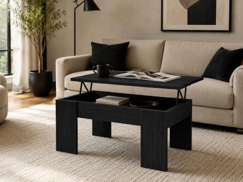 HOMEZZI Table Basse relevable Noir. 100 x 45 x 50 cm. Table de Salon avec Compartiment Moderne. Table Basse avec Plateau relevable