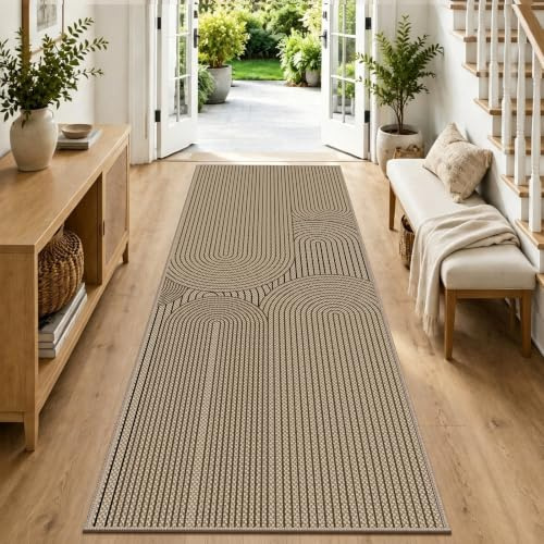 VSIWB Teppich Läufer Flur 80x200cm, Jute Aussehen Küchenteppich, Waschbarer Teppich Flur, rutschfest Küchenläufer für Küche, Wohnzimmer, Schlafzimmer, Diele, Eingang, Balkon Schwarz/Braun
