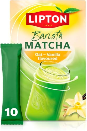 Lipton Barista Matcha Vanilla Oat Latte, 10 Sticks, Hot or Iced - No Sugar | For a creamy treat, smooth barista-style drink, just add water, ready in seconds