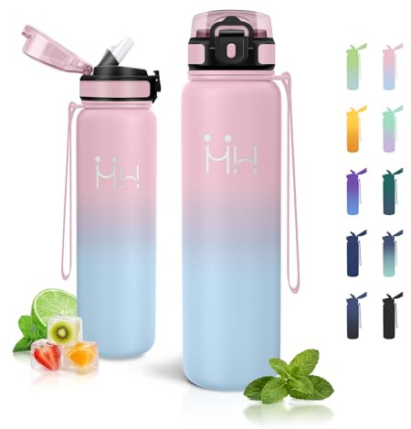 JAPORIA Gourde Inox 1L avec Paille, sans BPA, Gourde Étanche, Acier Inoxydable, Double Paroi, Légère et Pratique, Bouteille pour Camping, Randonnée, Sport, Outdoor