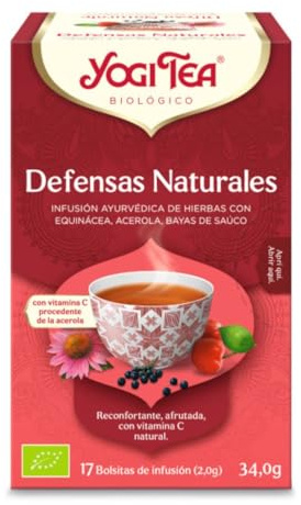 Yogi Tea, Defensas Naturales – Infusión Ayurvédica – Mezcla de Equinácea, Acerola y Bayas de Saúco con Vitamina C - 17 bolsitas (34g)