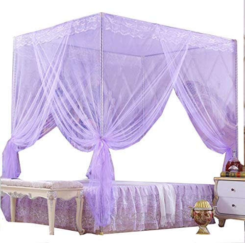 Nattey 4 Ecken Prinzessin Bettvorhang Baldachin Baldachin für Mädchen Jungen Erwachsene Bett Geschenk (Queen, Lila)