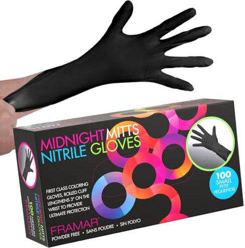 FRAMAR Einweghandschuhe Schwarz - Einmalhandschuhe S, Nitrilhandschuhe S, Handschuhe Einweg S, Gummihandschuhe Einweg, Putzhandschuhe, Einweghandschuhe S, Nitril Handschuhe S, Latexhandschuhe S – 100