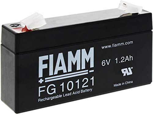 Fiamm Batteria Serie FG 6V Alimentazione di emergenza UPS Collegamento Faston 187 piatta di 4,8 mm (FG10121 Amperaggio 1,2 (Ah))
