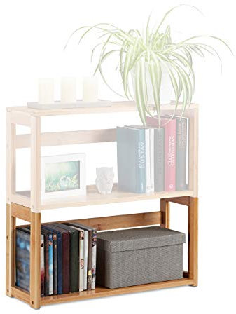 Relaxdays Stapelregal, Bambus, erweiterbares Regal, stehend, Schlafzimmer & Wohnzimmer, offen, HBT 30x60x20 cm, natur, Design A: Regalmodul
