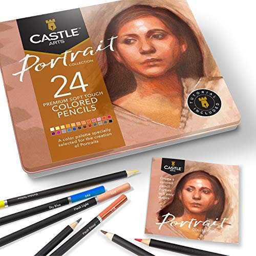 Castle Arts Themed 24 Buntstiftsets in Blechdose, perfekte Farben für 'Portraits'. Mit hochwertigem, glattem Farbkern, hervorragender Misch- und Überlagerungsleistung für großartige Ergebnisse