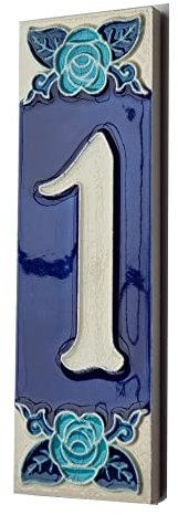 Numéros de maison en céramique peinte à la main avec chiffres et lettres italiens en céramique phosphorescente Motif roses 15 x 5 cm (numéro 1)