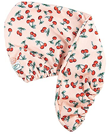 The Vintage Cosmetic Company Hair Turban Lightweight Super Absorbent for All Hair Types No Frizz Cherry Design