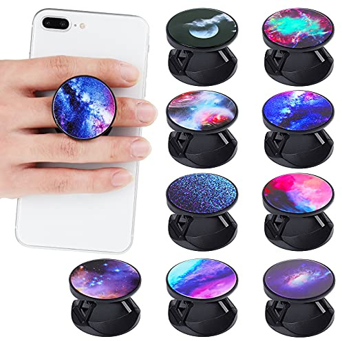 Honoson 9 Pieces Cell Phone Grip Holder Collapsible Holder Colorful Self-Adhesive Finger Ring Sublimation for Smartphone and Tablets(Nebula)