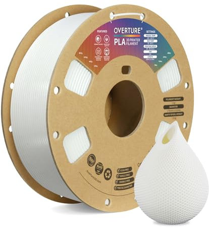 OVERTURE Filament PLA 1.75mm Aufgerüstet, 3D Drucker PLA Filament 1kg Spule (2.2 LBS), Maßgenauigkeit +/- 0.02mm (Weiß)
