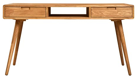 Nordic Story Schreibtisch Scandi 5 (Eiche Natur) • Schreibtisch mit 2 Schubladen • Arbeitsplatz mit viel Stauraum • Massivholz (Eiche) • 140 x 55 x 75 cm
