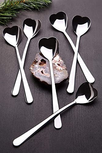 Cucchiai a forma di cuore con manico lungo, cucchiaini da caffè gelato, torte da dessert, yogurt, zucchero alla frutta, cucchiaino da pozzetto, in acciaio inox, 6 pezzi