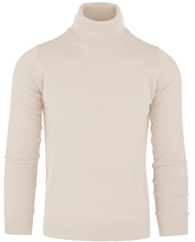 Cashmere Zone Dolcevita Maglione Uomo 100% Puro Cashmere Made in Italy Pull Manica Lunga Morbido Soffice e Caldo (Panna, L)