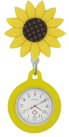 TopHomer Orologio Fob per Infermieri Orologio da Taschino per Infermieri Medici con Clip al Quarzo Luminoso Orologio Portatile Telescopico Digitale, Girasole giallo., Compatto
