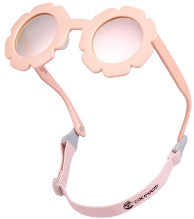 COCOSAND Baby Sunglasses with Strap Polarized Flower Soft Silicone Nose Pads for Toddler Girl Age 3-24 Months