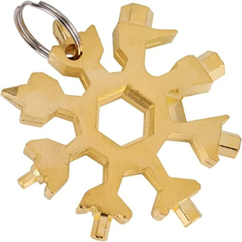LSSEDA 18-in-1 Snowflake Multi Tool,Incredible Tool,Multi-Tool Stainless Steel Snow Shape Flat Cross Head Screwdriver Allen Key Spanner Key Chain Tool For Backpack (Color : Gold) (Color : Onecolor)