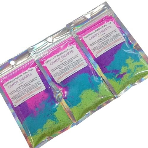 3 x Candy Hearts Bubble Bath Dust (Bath Bomb Dust with Lasting Bubbles) Contains Epsom Salts