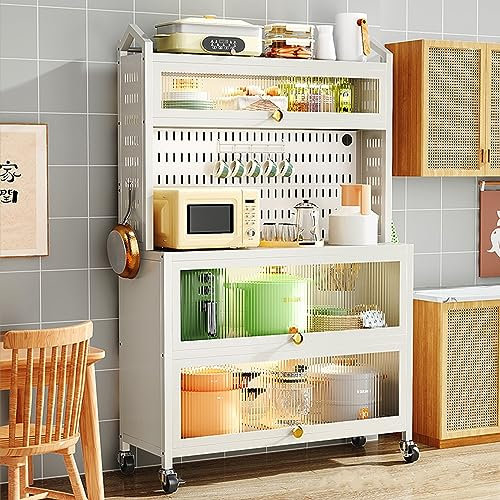 Armoire De Rangement Cuisine, Organisateur De Station Café Avec Portes Rabattables, éTagèRe De Four à Micro-Ondes,Comptoir De Boulanger Pour Cuisine, Grandes éTagèRes Rangement En MéTal Pour La Maison