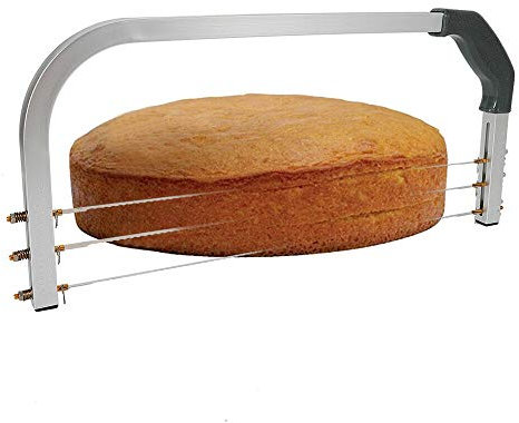 Cortador de tartas, de acero inoxidable, cortador de tartas con 3 hilos de corte dentados, sierra para tartas de altura ajustable para cortar uniformemente suelos de tartas (44 cm)