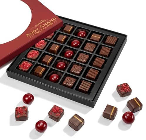 Andy Anand Chocolatier Gluten Free Vegan Dark Belgian Chocolate Truffles - Allergy Friendly Handmade Praline Collection, Assorted Flavor, Delicious Decadent Truffle Gift Box (25 Pcs)