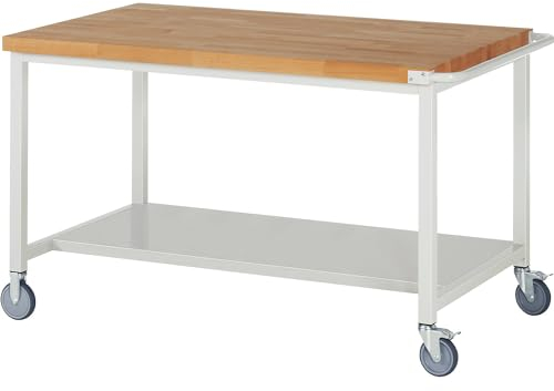 eurokraft | Fahrbare Werkbank Serie 8000 | Gestellbauweise | 1 Ablageboden | BxT 1500 x 900 mm