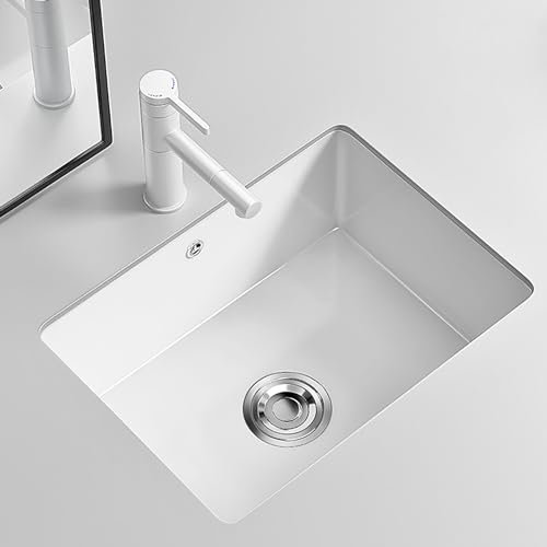 ZDMZR Lavello da Incasso Sottopiano in Ceramica Rettangolare in Porcellana, Lavabo Incasso, Lavabo Sottopiano, Lavabo da Bagno con Troppopieno E Rubinetto (Size : 53.5x40cm)