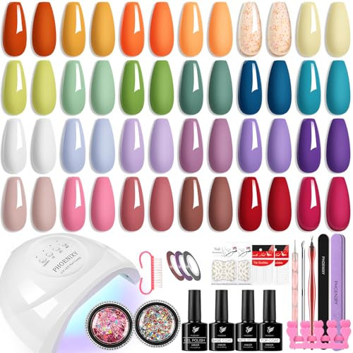 27Pcs Nagelset Gelnägel Starterset, Phoenixy Gelnägel Starterset mit Nageldekorationen und Nagelwerkzeuge, Gelnägel Set für Nagelkunst zu Hause