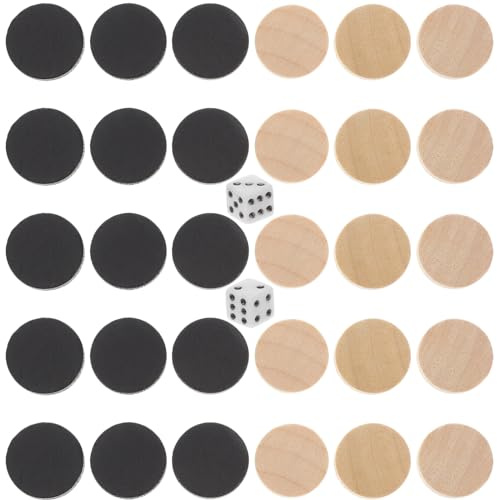 VICASKY 30 Stück Backgammon Steine ​​schachspiel, Backgammon Spielsteine Klein Holzschachfiguren Ersatz-Dame Holz Spielsteine Für Brettspiele Brettspieltisch-Chips Mit Würfeln