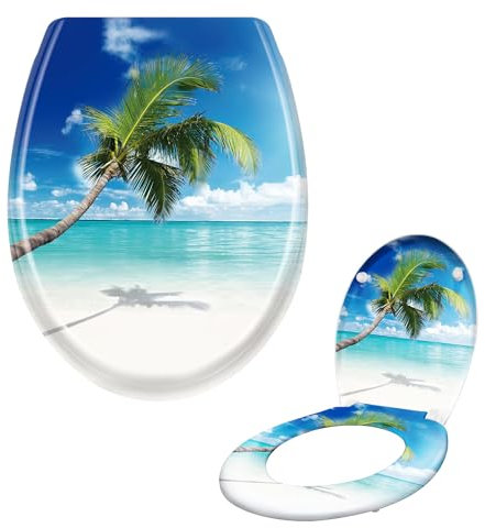 Suusolny WC Sitz Absenkautomatik Toilettendeckel mit Absenkautomatik，Softclose aus Duroplast und Edelstahl Toilettensitz in Universal Größe - Meeresblick