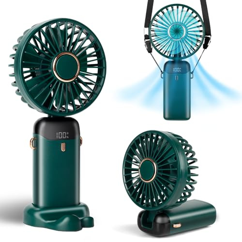 Aucoofany Ventilador portátil de mano, 12 horas, mini ventilador de mano actualizado de 3200 mAh con pantalla LED, plegable a 90°, viento de 5 velocidades, ventilador de mano 3 en 1, ventilador de