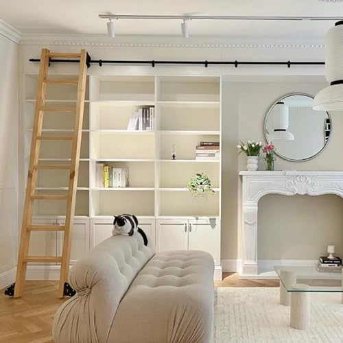 WLCNYL 3-26,2 Fuß Lange Schwarze Schiebeleiter-Hardware, Spannbares Rollleiter-Kit für Bibliotheken, Bodenrolle mit Bremse (ohne Leiter), Stabiler Stil und funktionales Design (Größe: 6,6 Fuß/200 c