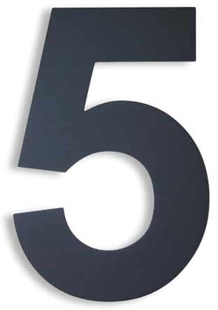 KTC-HOME - PREMIUM Hausnummer Anthrazit inkl. Montagematerial - pulverbeschichtet - Arial - Höhe 20 cm - RAL 7016 - rostfrei & wetterfestes Hausnummernschild - Hausnummer 5 -