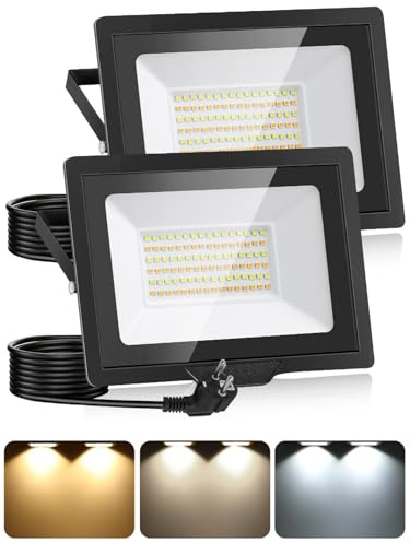 50W LED Strahler Außen Mit Stecker & 1.5M Kabel, 3000K/4500K/6500K Scheinwerfer Mit Speicherfunktion, 5000LM IP66 Wasserdicht Fluter Flutlichtstrahler Für Hof Garten Garage Sportplatz