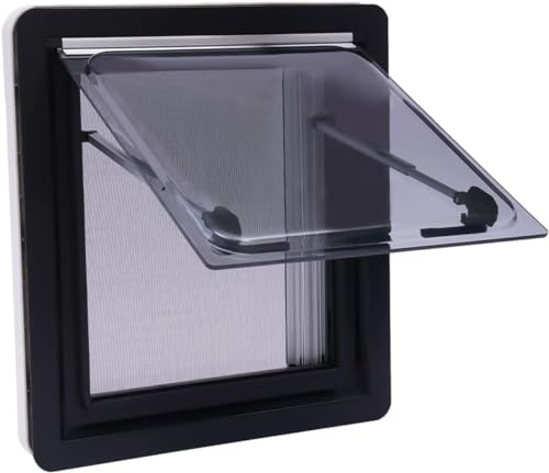 NadineDutol Finestra Di Esposizione Per Roulotte, Camper E Furgone, Finestra Laterale Con Spinta Avvolgibile, Zanzariera Integrata, Telaio In Alluminio E Vetro Acrilico Grigio (450 X 500 Mm)