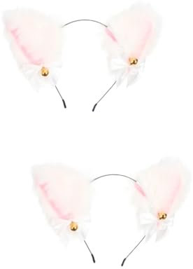 OATIPHO 2st Katzenohr-glöckchen-stirnband Ohren Haare Fuchsschwanz Tiere Kunstpelz Katzenmädchen-cosplay Tierische Ohrenhaare Katzen-stirnband Katzenohren Stirnband Cosplay Fursuit Stoff