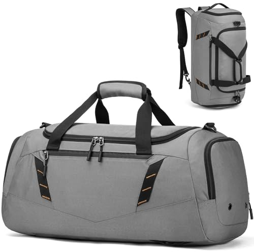 TONRUYN Resa duffelväska ryggsäck för män duffel gymväska med skofack 40 l sport kappväskor, Grå, 22, reseduffel, sporthåll, gymduffel, weekender övernattning camping träning