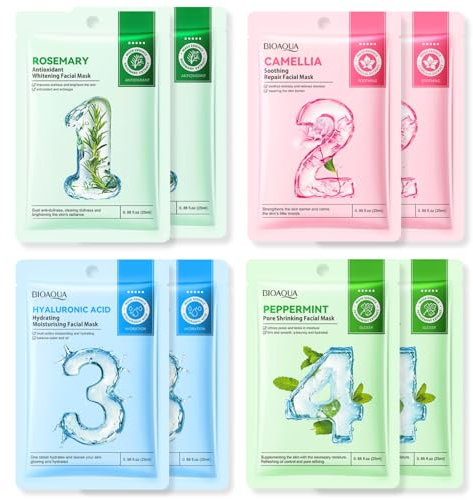 8PCS Sheet Mask, Hydrating Face Mask Set - Herbal Essence Anti Aging Face Mask Gift Set, Korean Masks Multipack, Pamper Gifts For Women, Skincare For Dull And Tired Skin