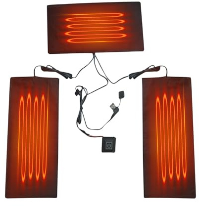 Wärmepad für Kleidung, wasserdicht, USB, Heizdecke 3 verstellbaren Gearen, Winterwärmepad für Knees, Fishing, Camping, Wandern, Outdoor, Schwarz, 5 V2A, 45-60 °C, 12 x 25 cm, 60 g