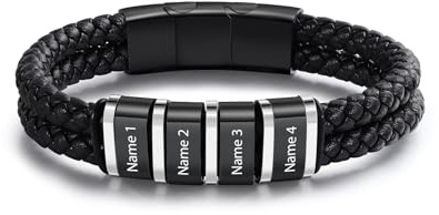 Glooraca Personalisierte Armbänder für Männer Benutzerdefinierte Herren Namensarmbänder Zopf Lederarmband mit 1-5 Namen Gravur Personalisiertes Geschenk für Männer Papa Vatertag Valentinstag