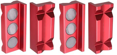 sourcing map Set di 2 ganasce magnetiche da 10,2 cm, con scanalature a V, in alluminio morbido, multiuso, protezione per la lavorazione del legno, gioielli e impianti idraulici, rosso