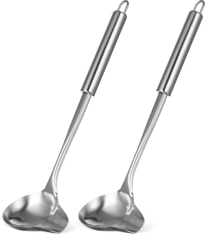 VERDANVERSE 2 Stück Edelstahl Saucenlöffel Mit Ausgießer Ergonomischer Griff Küchenhelfer Für Soßen Und Braten Mit Aufhängeöse