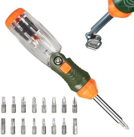 Destornillador de trinquete, destornillador ajustable, destornillador en ángulo con diseño ergonómico y compacto para electricistas, automoción, construcción o fontanería, 1 juego
