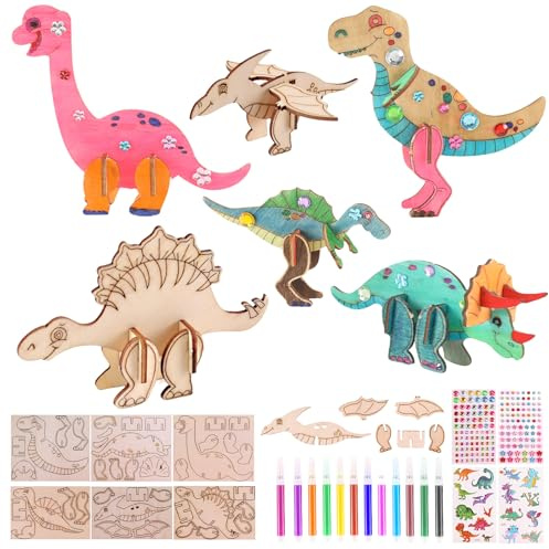 34 Piezas Madera Manualidades Niños Figuras para Pintar Maderas Kit 4 5 6 8 7 Años Material Diseño 3D Dinosaurio con Pegatinas y Pinceles Juegos Cumpleaños Fiesta Animales Regalos Infantiles Diy