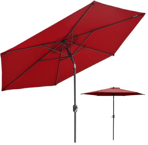 ZIHQRgE 250cm Parasol de Jardin, Ombrelle de Plage à Inclinaison Manivelle, Voile d'Ombre Extérieure avec Mât en Acier et Toile en Polyester(Rouge)